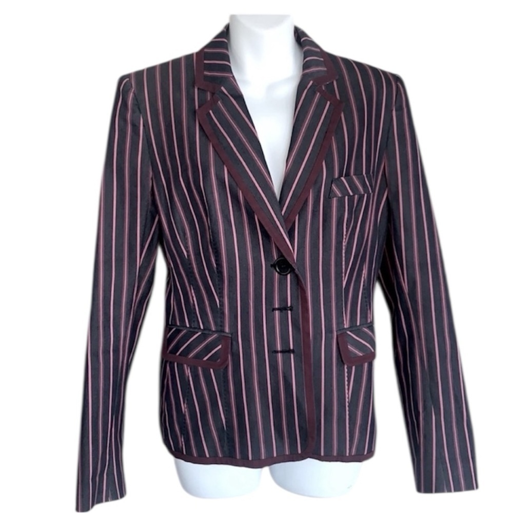 WHISTLES LONDON blazer, grey with maroon pinstripe & trim, lightweight.